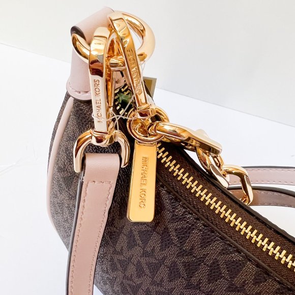 Michael Kors Cora Medium Zip Shoulder Crossbody Bag MK Brown Pink - Picture 12 of 14